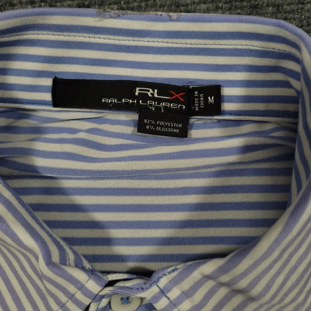 Rlx Polo Ralph Lauren Polo Shirt Mens M Blue Striped Performance‎ U.S  Sr Open